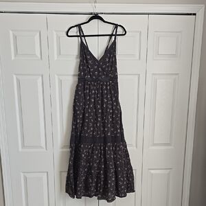 American Eagle Lace Trim Midi Dress - Gray Floral